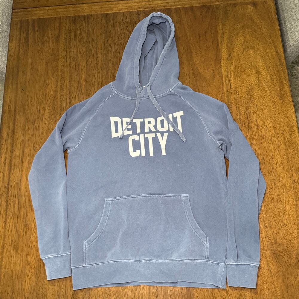 AS Colour Detroit City Hoodie Mens S Faded Blue Graphic Pullover Streetwear